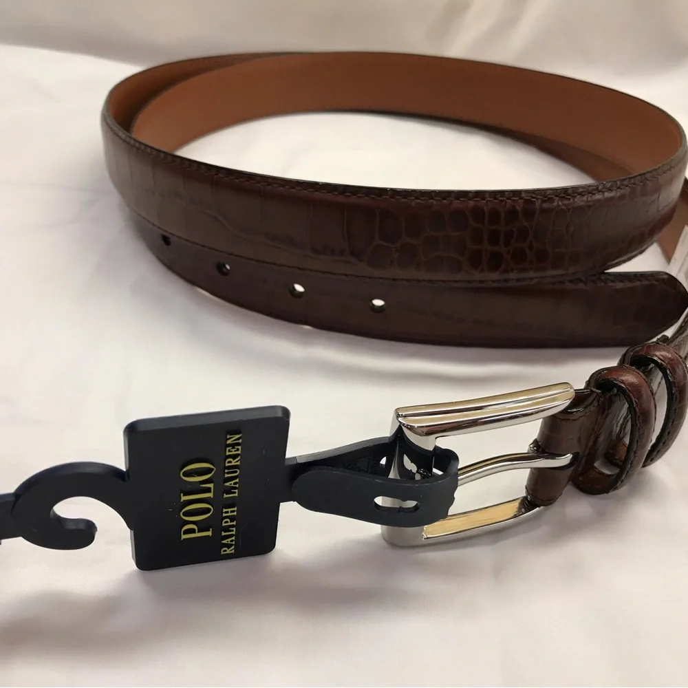 Polo Ralph Lauren Brown Croc Embossed Leather Belt